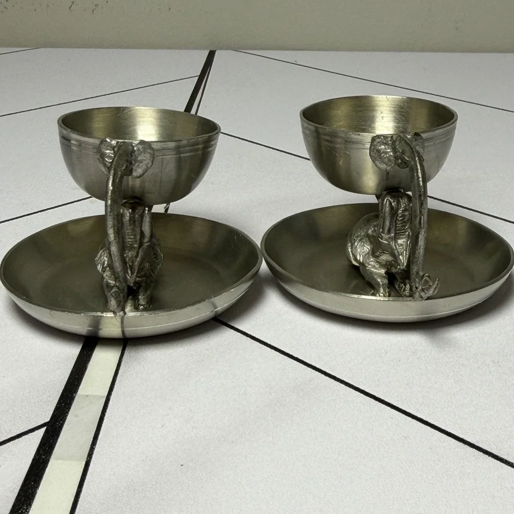 Bangkok Pewter Elephant Candle Holders Set of 2 Silver Vintage Thai Decor
